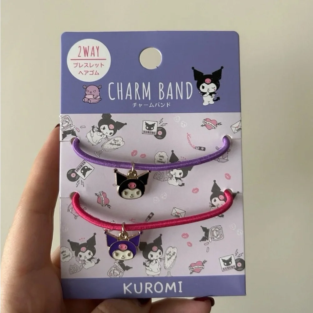 Sanrio Kuromi Charm Band Hair Elastic / Bracelet Set Japan New